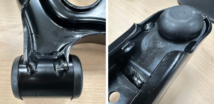 El FLCA de SH Auto Parts tiene 10 soldaduras, con soldadura adicional necesaria para instalar una placa de refuerzo de 2.5 mm que da soporte a la rótula. La penetración de la soldadura es de 29% para una resistencia óptima y mayor resistencia a la fatiga.
